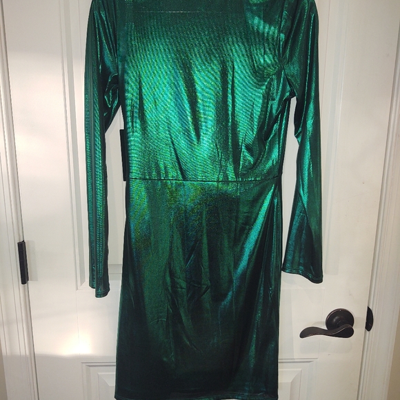 Lulu's Metallic Green Dress - Picture 5 of 6